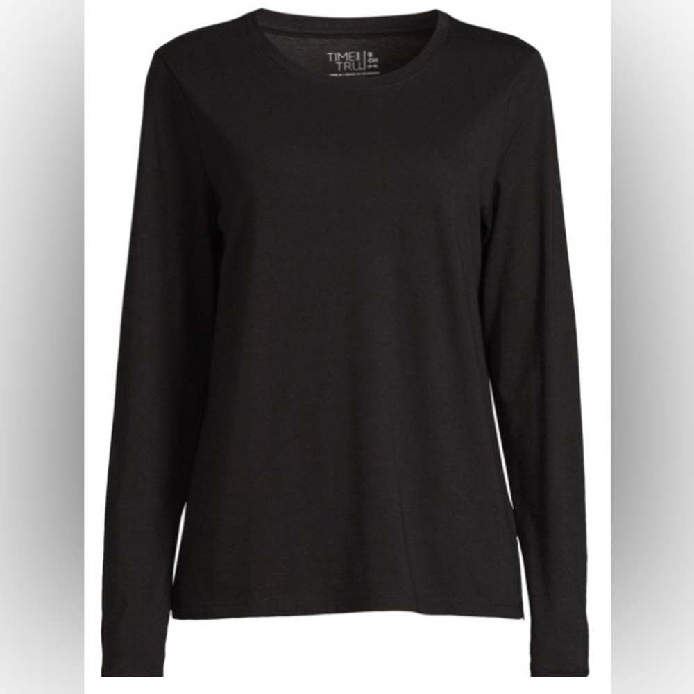 Time & Tru Relaxed Fit Core Long Sleeve Tee Shirt Size Medium Black Soot